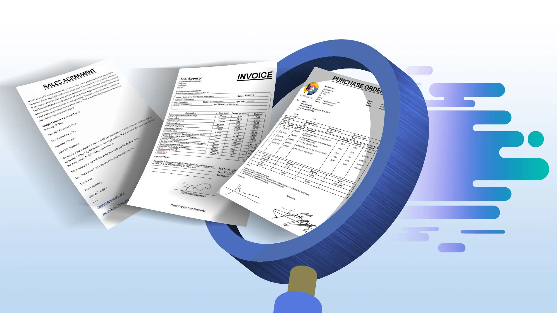 Business documentation with invoices and spreadsheets on a professional desk